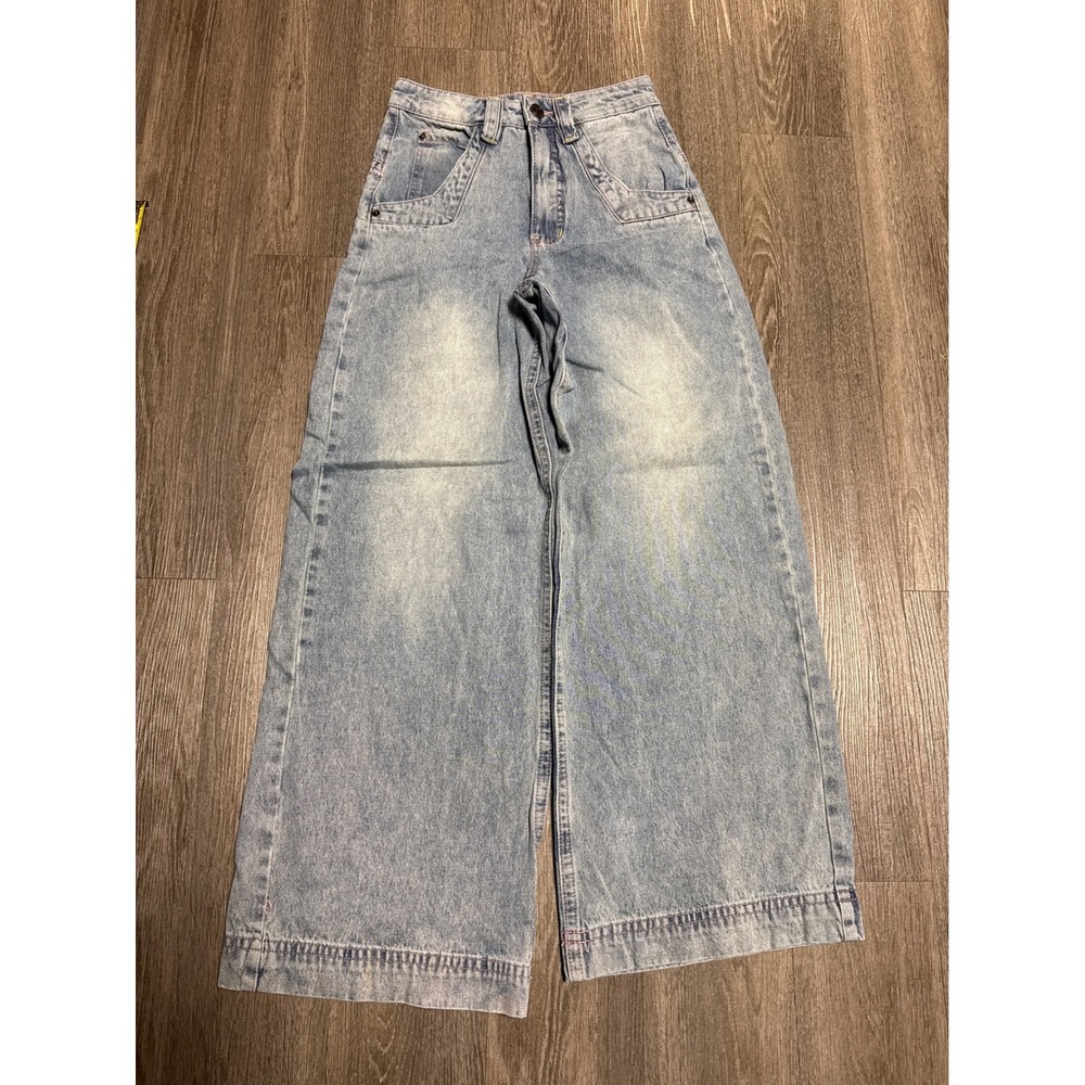 A-Lab Women Light Wash Wide Leg Skater Jeans Pink Stitching Star Logo Size 0